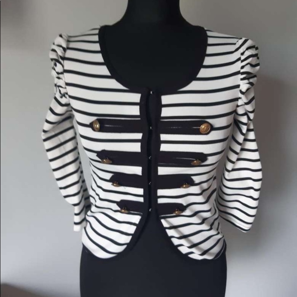 Zinga military style striped top , size  petite M.